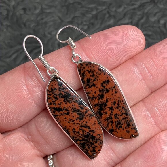 Mahogany Obsidian Earrings Stone Crystal Jewelry - Picture 3 of 4